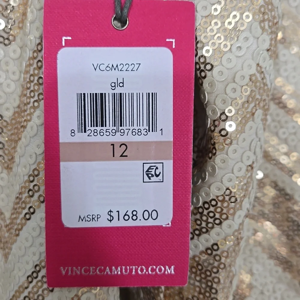 Vince Camuto Gold & Cream Sequin Chevron Dress Size 12 NWT - Picture 5 of 7